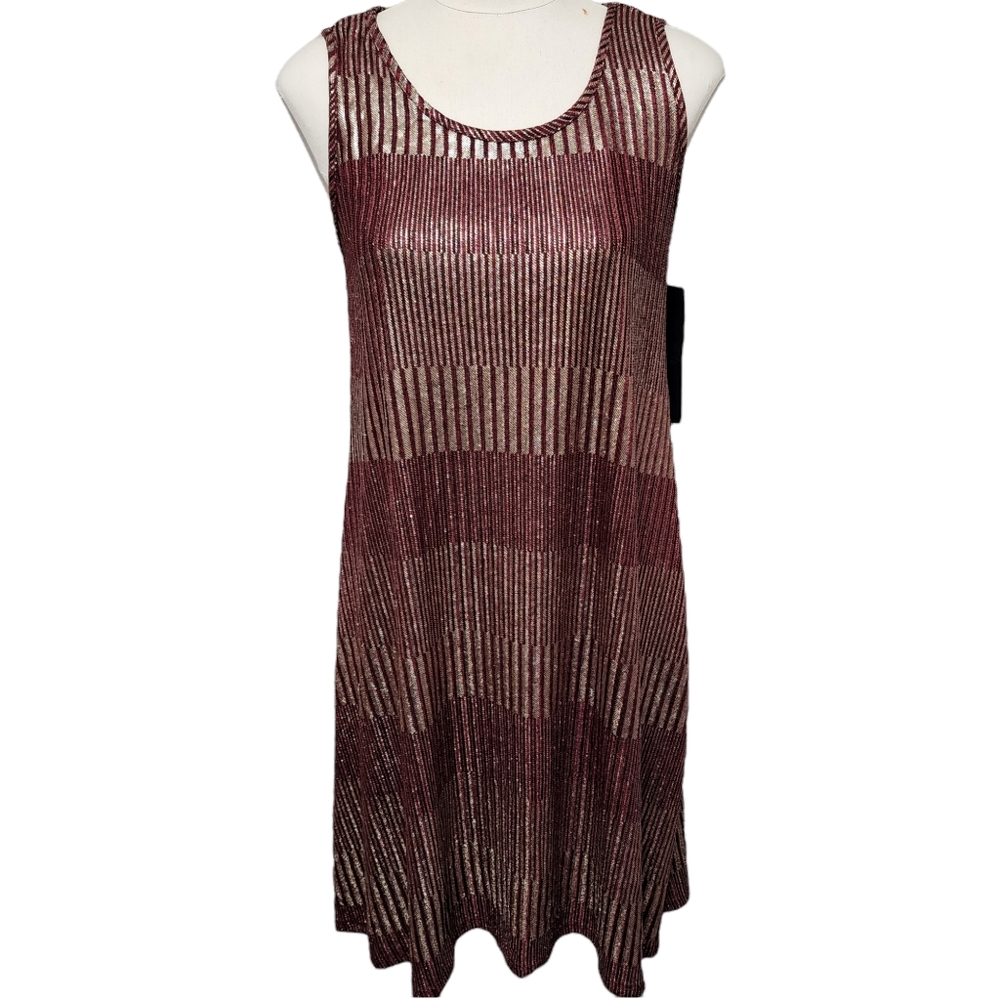 Espresso maroon & gold lurex knit sleeveless shift dress size medium